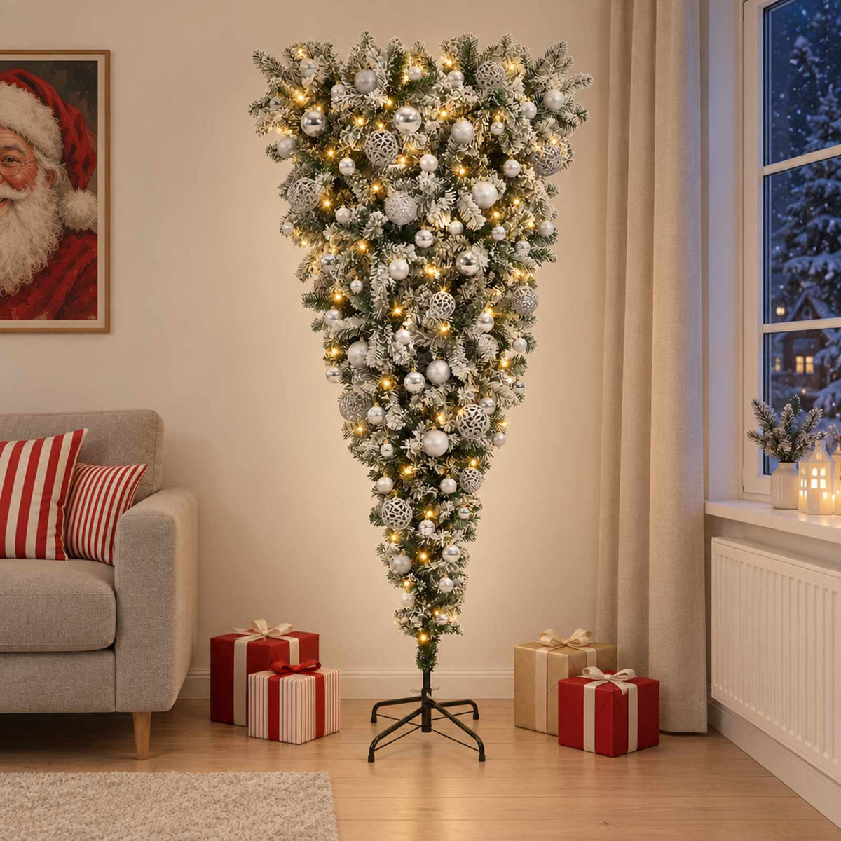 Műkarácsonyfa gömbbel 240 cm 300 LED Meleg fehér PVC és fém 3