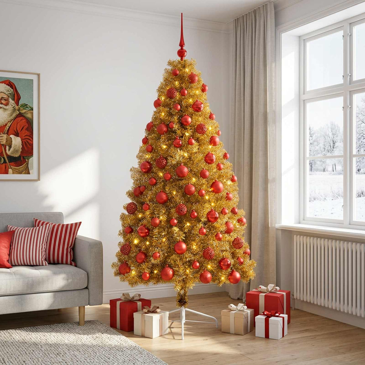Műkarácsonyfa gömbbel 210 cm 300 LED Meleg fehér PVC és fém 3