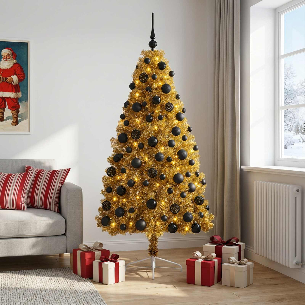 Műkarácsonyfa gömbbel 180 cm 300 LED Meleg fehér PVC és fém 3