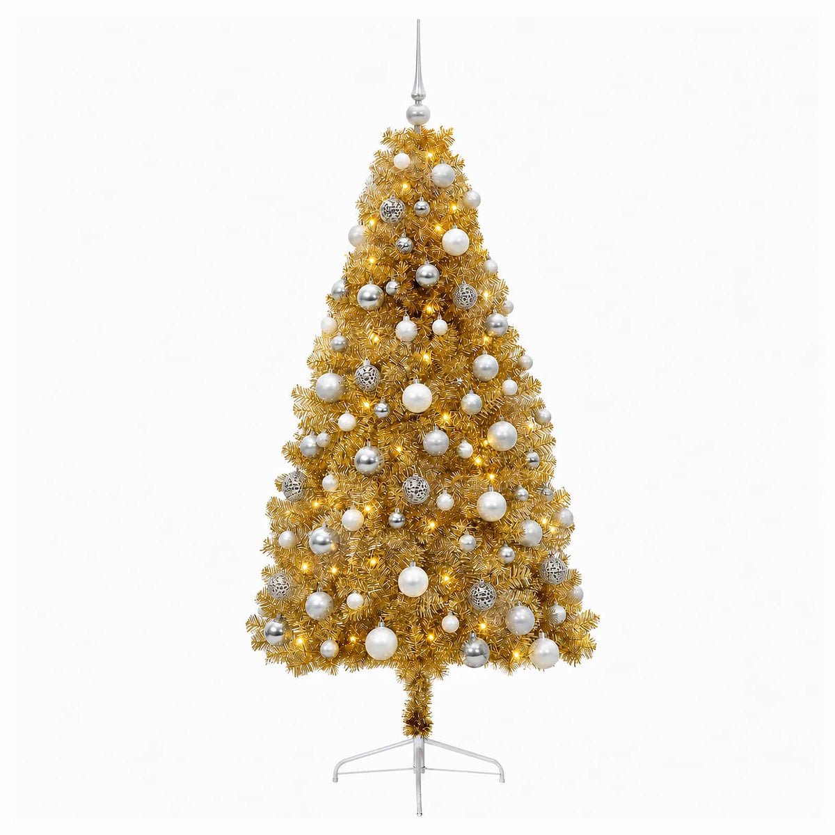 Műkarácsonyfa gömbbel 210 cm 300 LED Meleg fehér PVC és fém 4