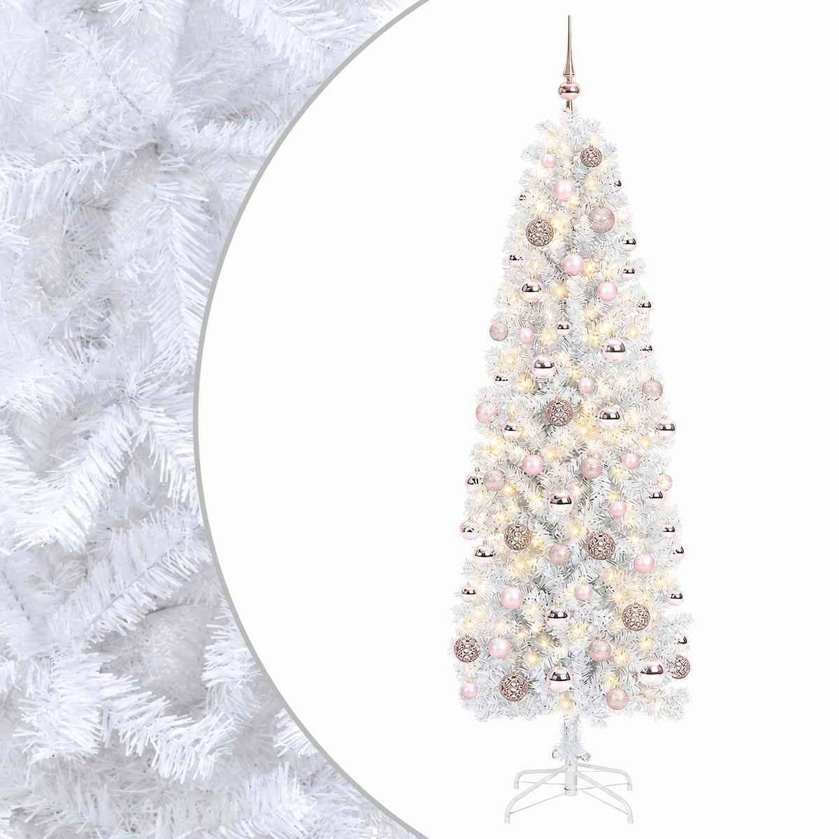 Karcsú műkarácsonyfa gömbökkel 240 cm 300 LED Meleg fehér 2
