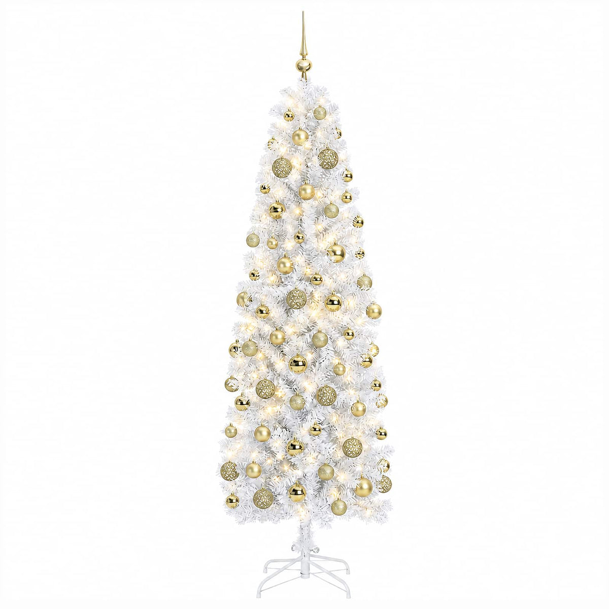 Karcsú műkarácsonyfa gömbökkel 210 cm 300 LED Meleg fehér 4