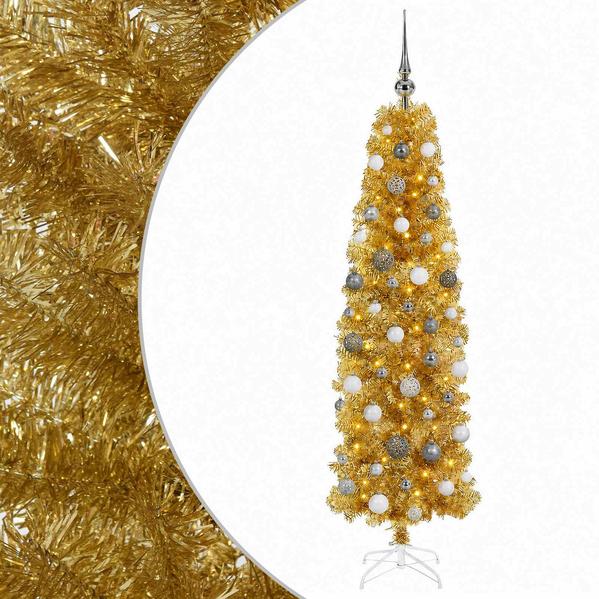 Mű vékony karácsonyfa gömbökkel 180 cm 300 LED Meleg fehér 2