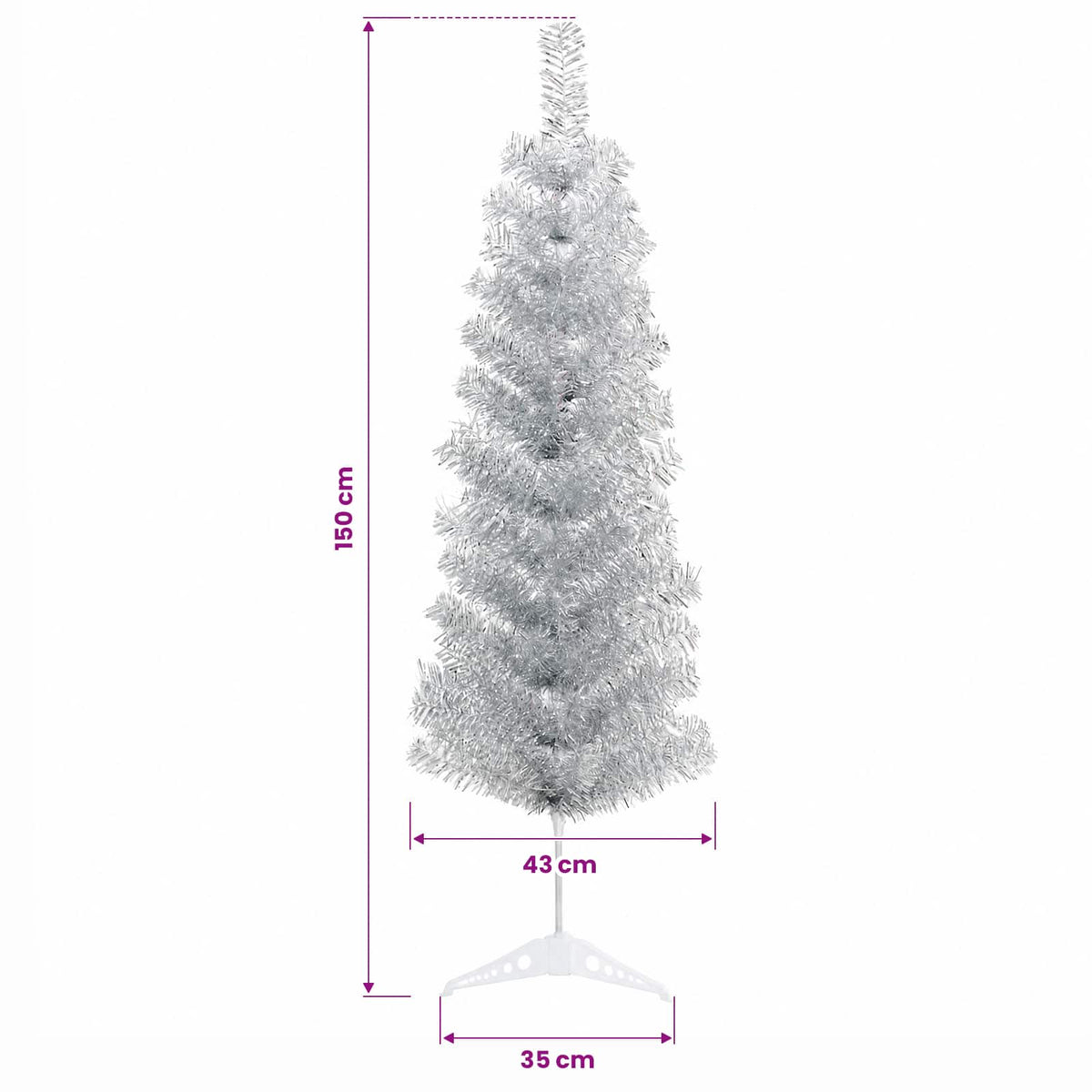 Mű Karcsú Karácsonyi Fa 150 cm 150 LED Meleg fehér PVC és fém 10