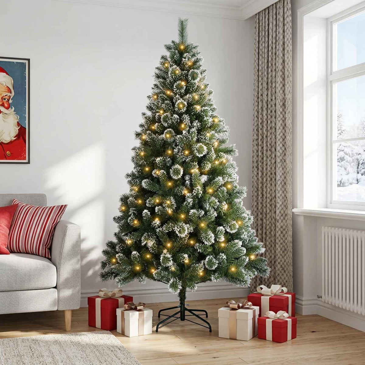 Mű karácsonyfa 150 cm 150 LED Meleg fehér PVC és fém Zöld 3