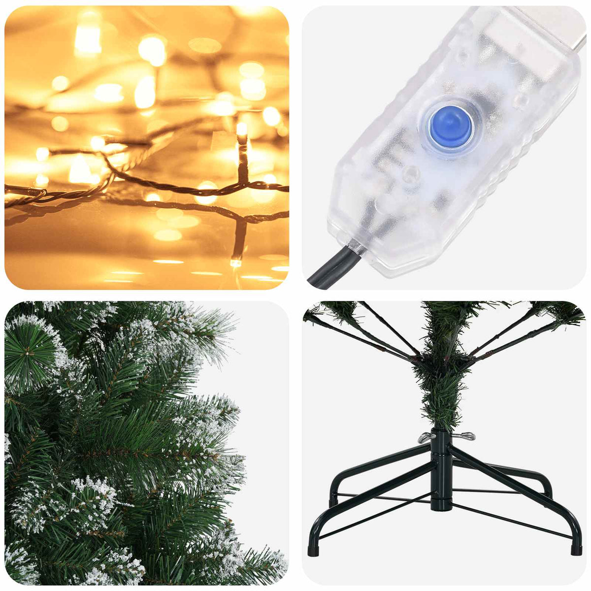 Mű karácsonyfa 120 cm 150 LED Meleg fehér PVC és fém Zöld 7