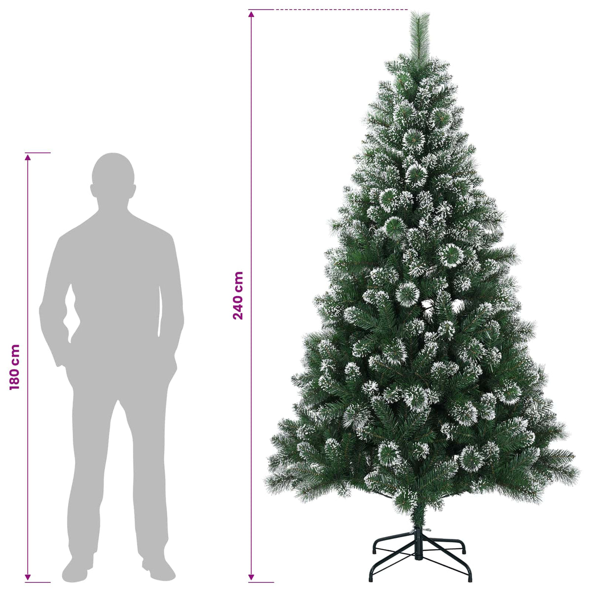 Mű karácsonyfa 240 cm 300 LED Meleg fehér PVC és fém Zöld 11