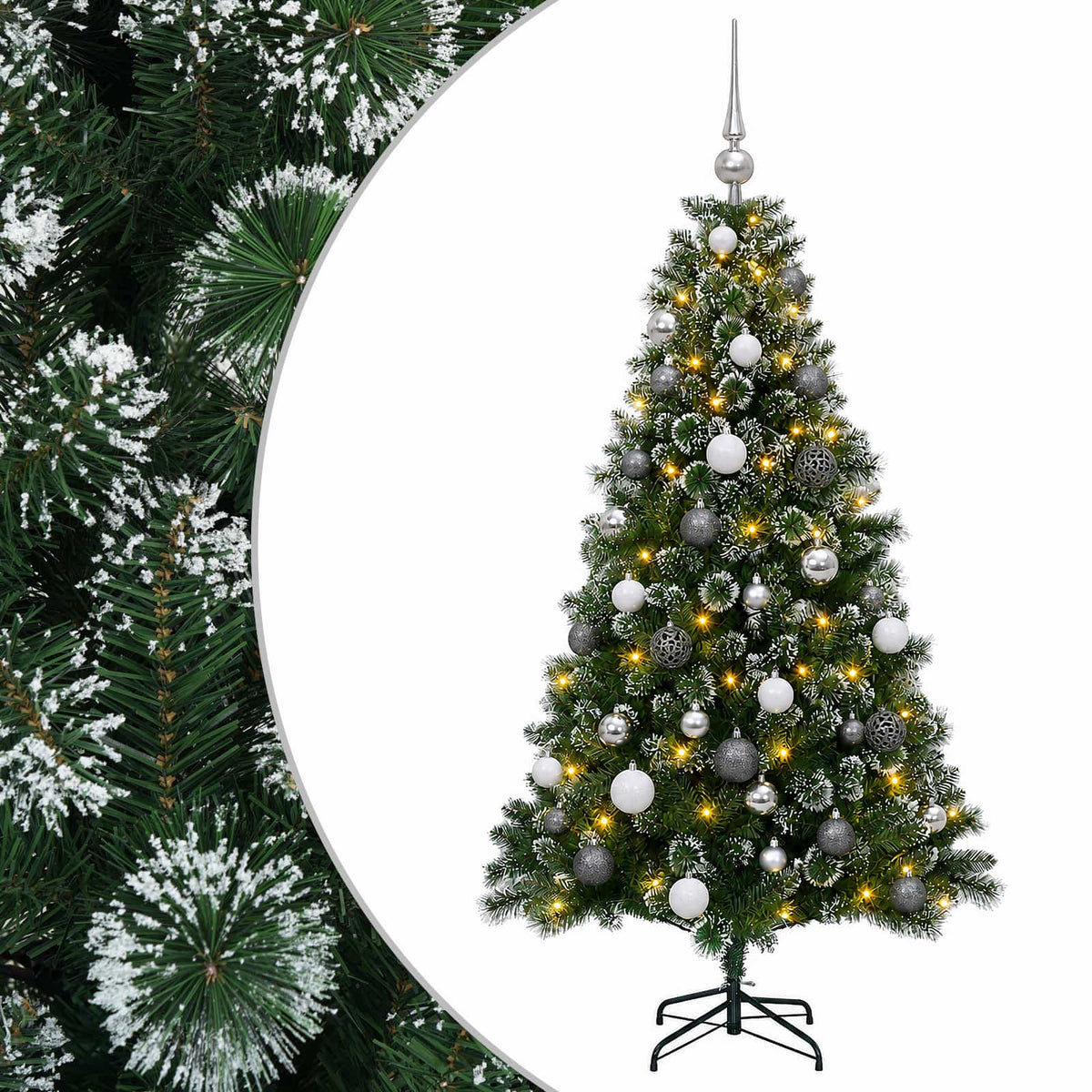 Műkarácsonyfa gömbbel 150 cm 150 LED Meleg fehér PVC és fém 2