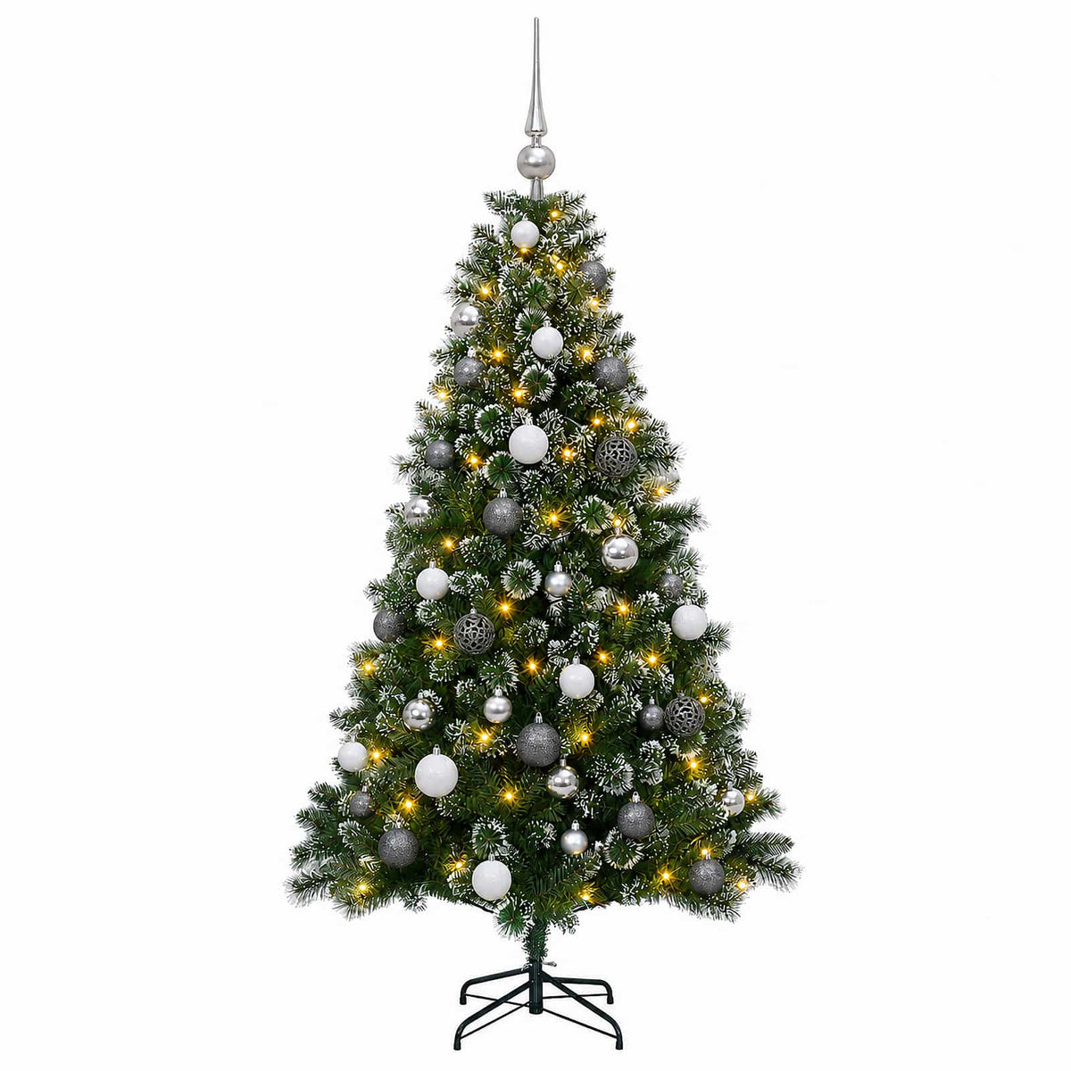 Műkarácsonyfa gömbbel 150 cm 150 LED Meleg fehér PVC és fém 4