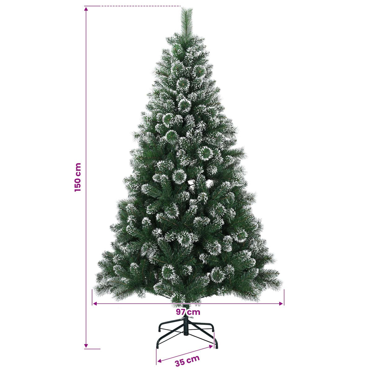 Műkarácsonyfa gömbbel 150 cm 150 LED Meleg fehér PVC és fém 11