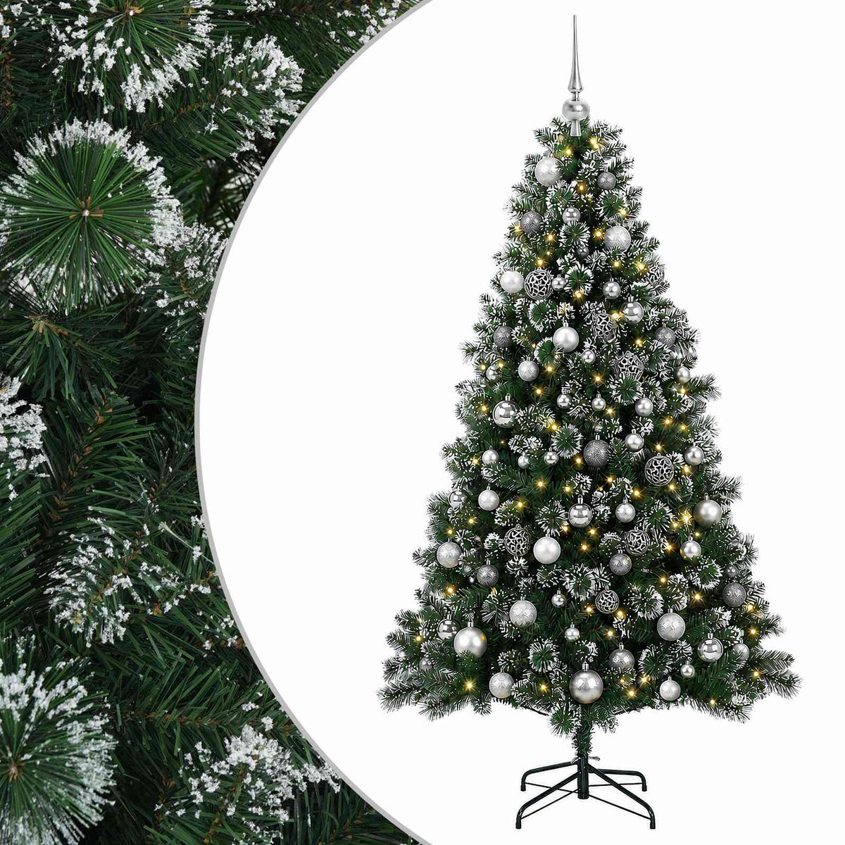 Műkarácsonyfa gömbbel 180 cm 300 LED Meleg fehér PVC és fém 2