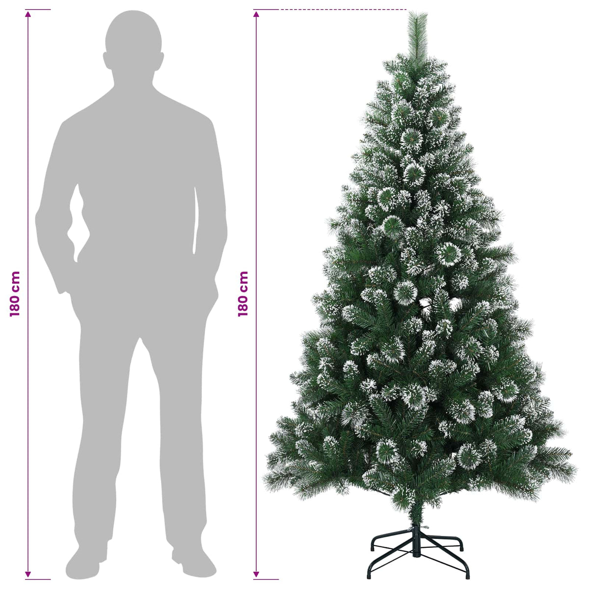 Műkarácsonyfa gömbbel 180 cm 300 LED Meleg fehér PVC és fém 14