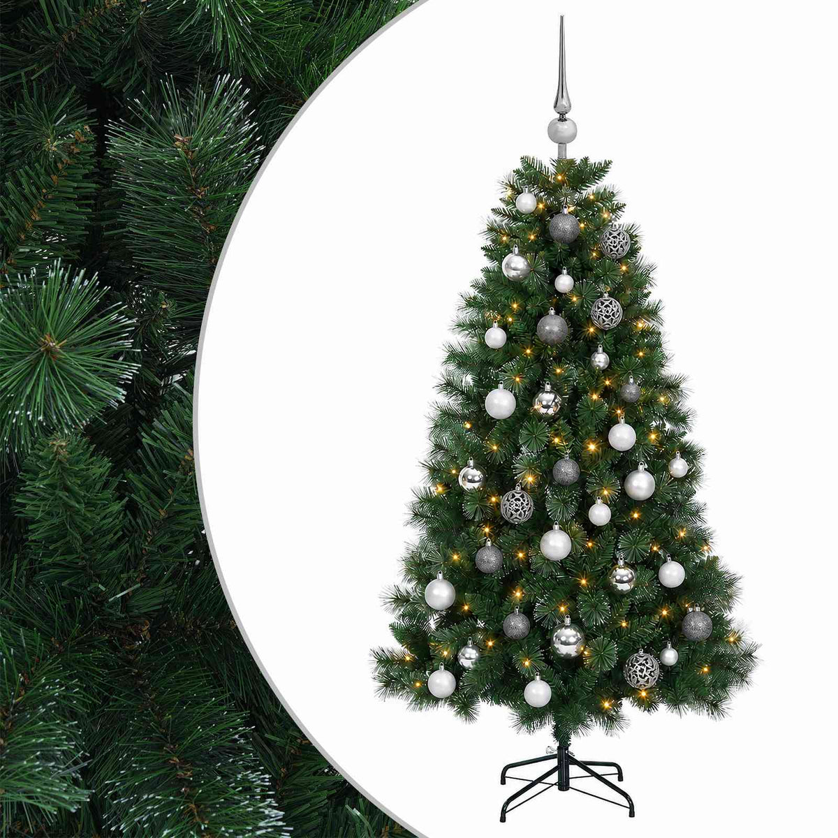 Műkarácsonyfa gömbbel 120 cm 150 LED Meleg fehér PVC és fém 2