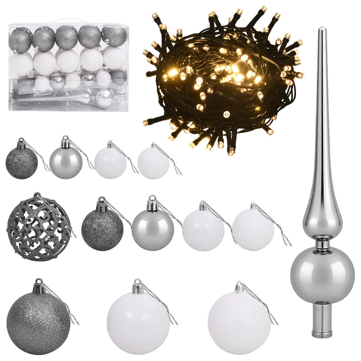 Műkarácsonyfa gömbbel 120 cm 150 LED Meleg fehér PVC és fém 6
