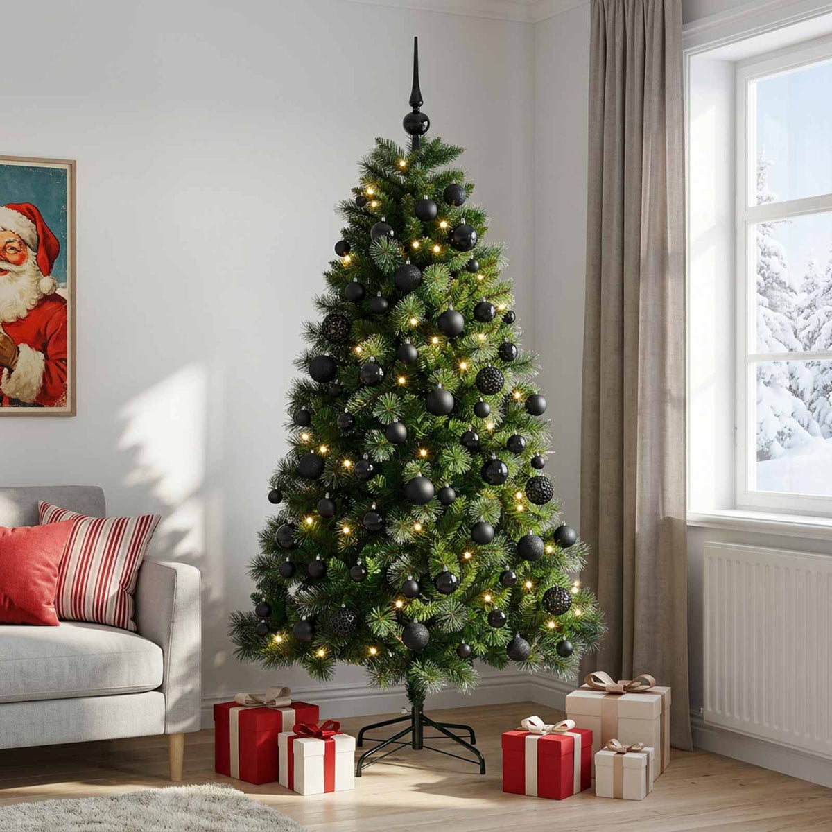 Műkarácsonyfa díszgömbbel 240 cm 300 LED Meleg fehér PVC és fém 3