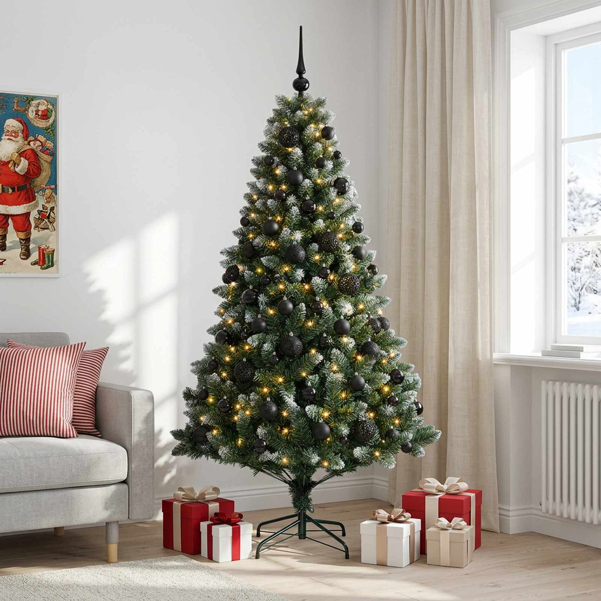 Műfenyő gömbökkel 210 cm 300 LED Meleg fehér PVC és fém Zöld 3