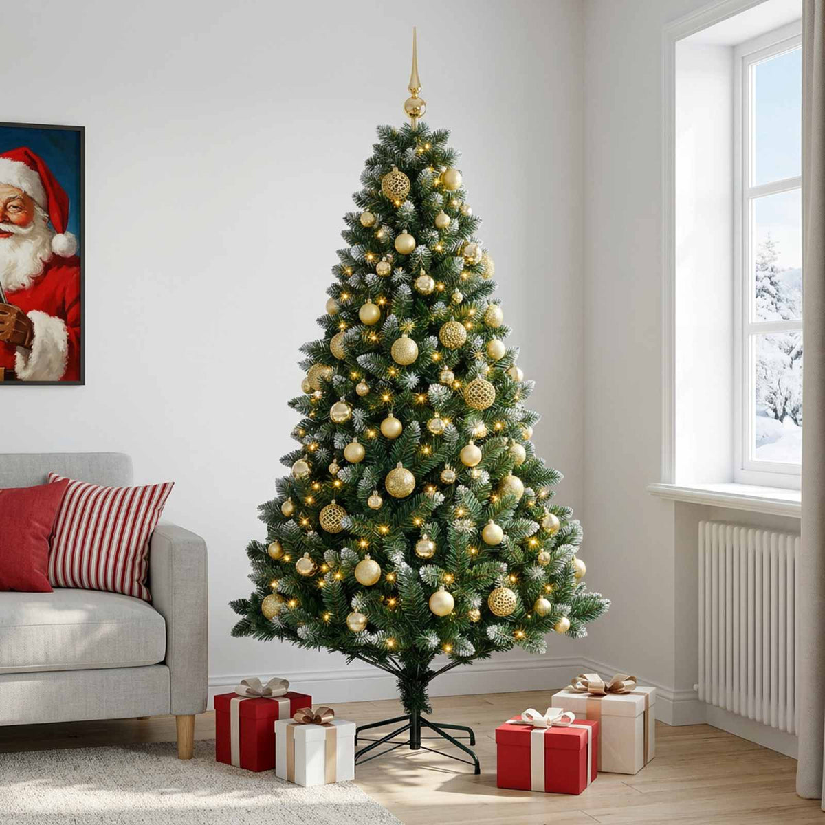Műfenyő gömbökkel 210 cm 300 LED Meleg fehér PVC és fém Zöld 3