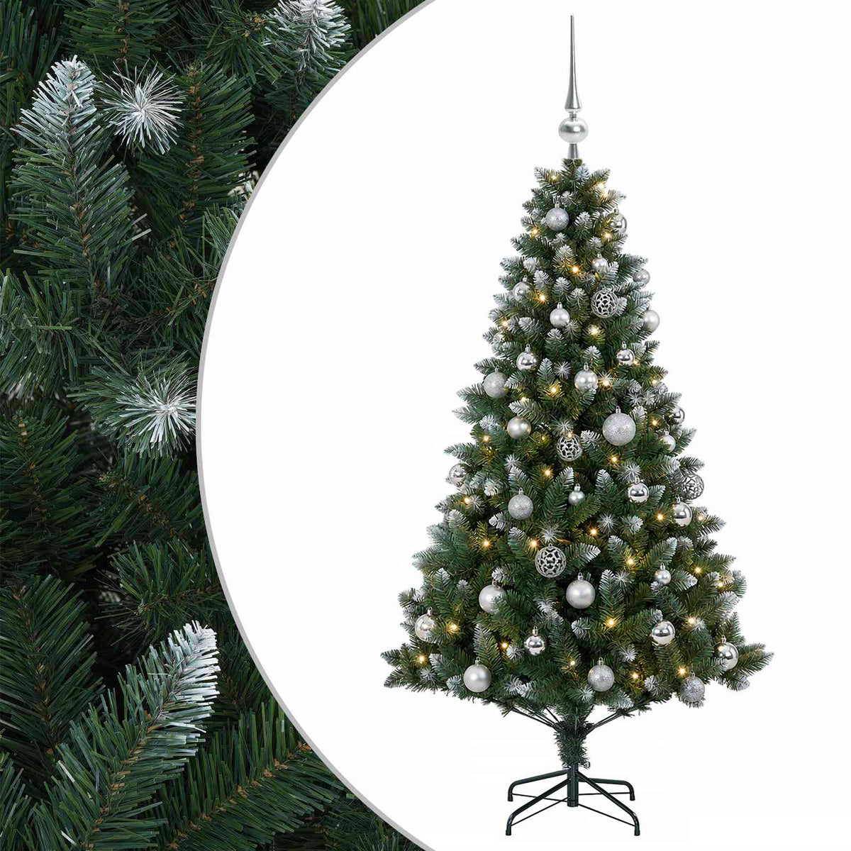 Műfenyő gömbökkel 120 cm 150 LED Meleg fehér PVC és fém Zöld 2