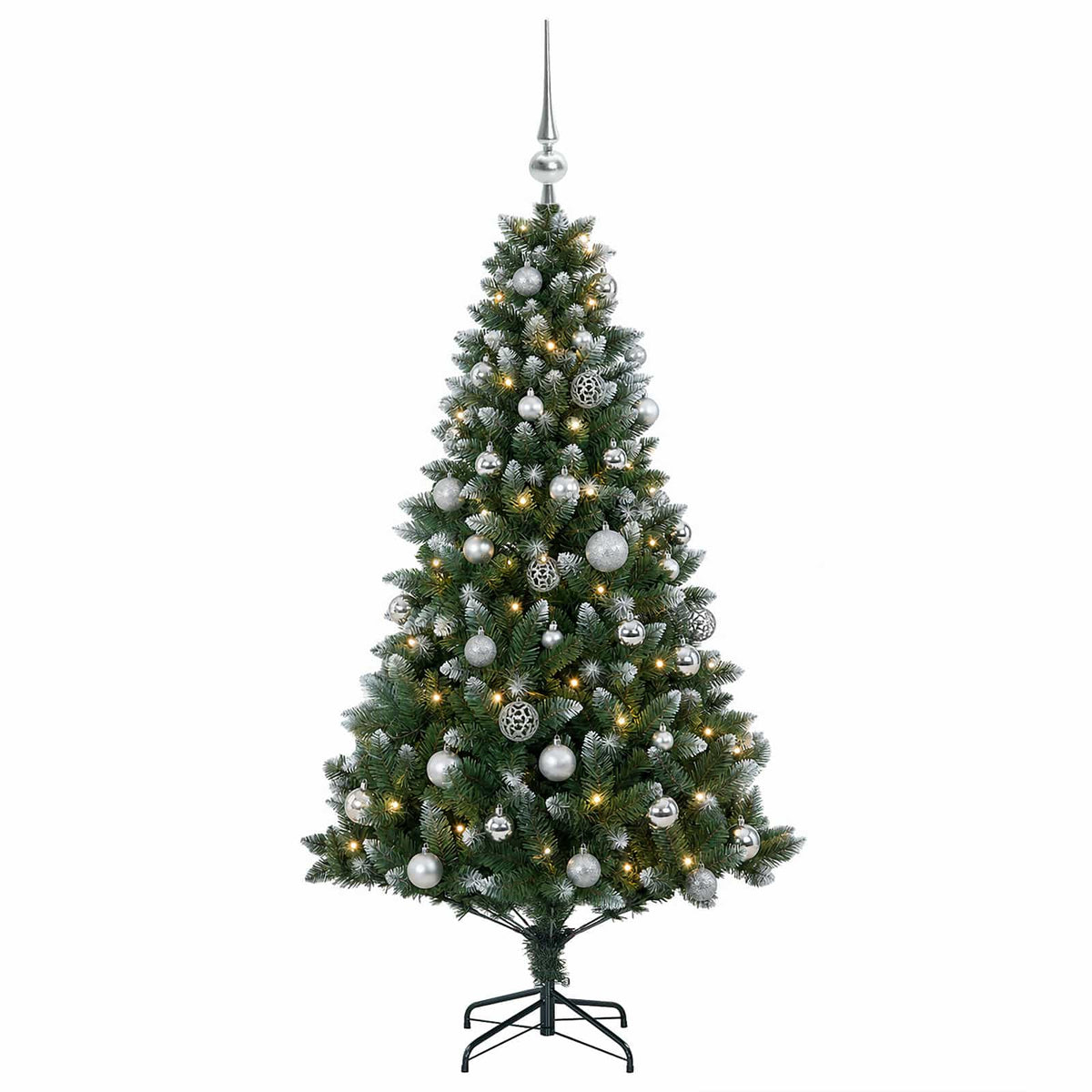 Műfenyő gömbökkel 120 cm 150 LED Meleg fehér PVC és fém Zöld 4