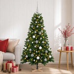 Műkarácsonyfa gömbbel 120 cm 150 LED Meleg fehér PVC Zöld