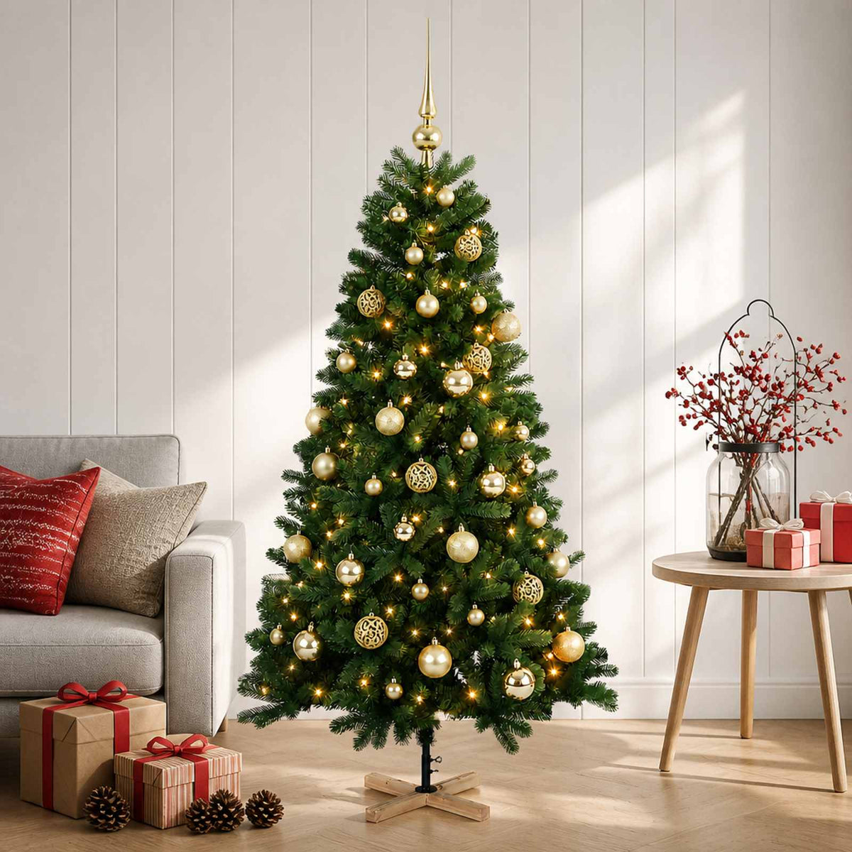 Műkarácsonyfa gömbbel 120 cm 150 LED Meleg fehér PVC Zöld 3