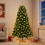 Műkarácsonyfa gömbbel 210 cm 300 LED Meleg fehér PVC Zöld