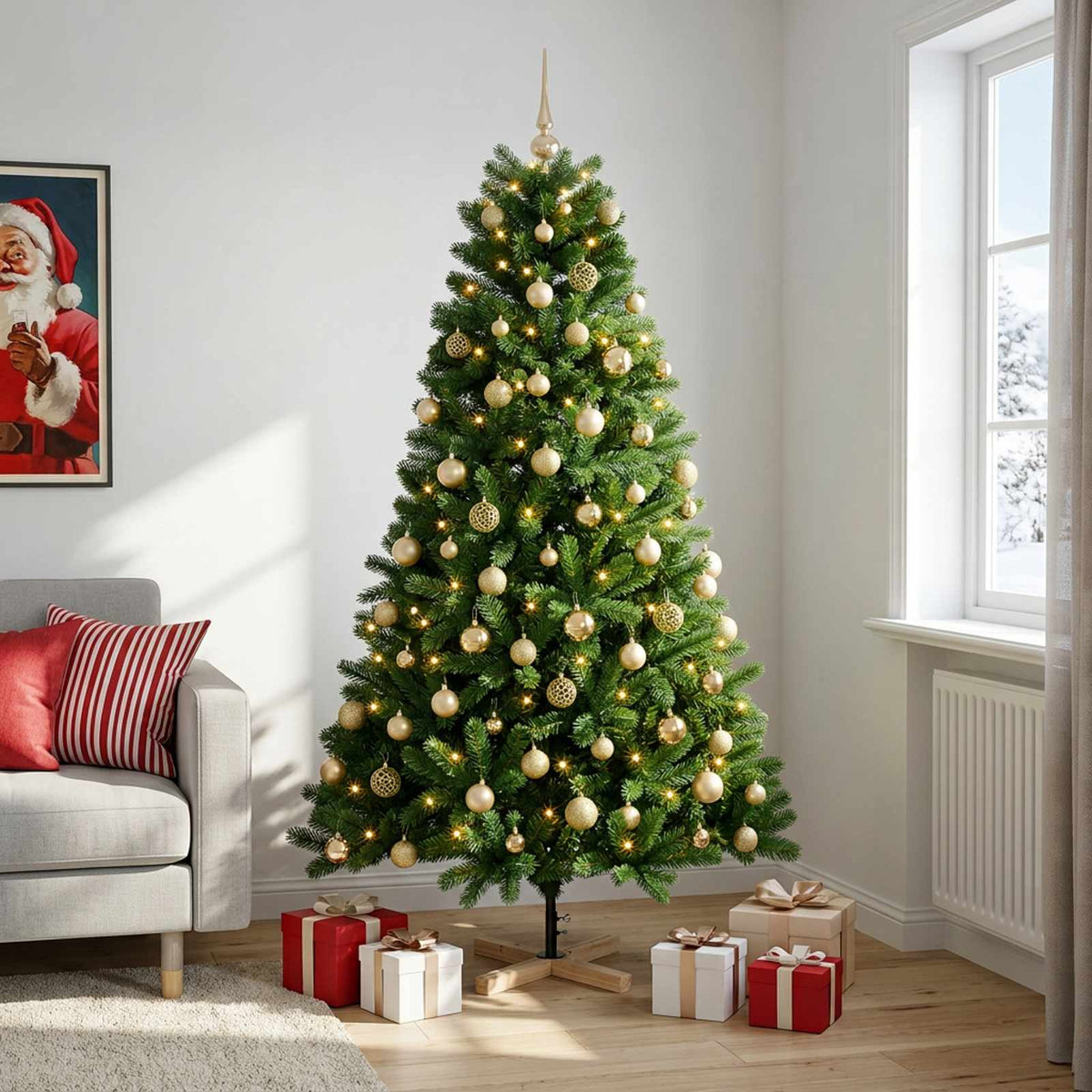 Műkarácsonyfa gömbbel 210 cm 300 LED Meleg fehér PVC Zöld 3