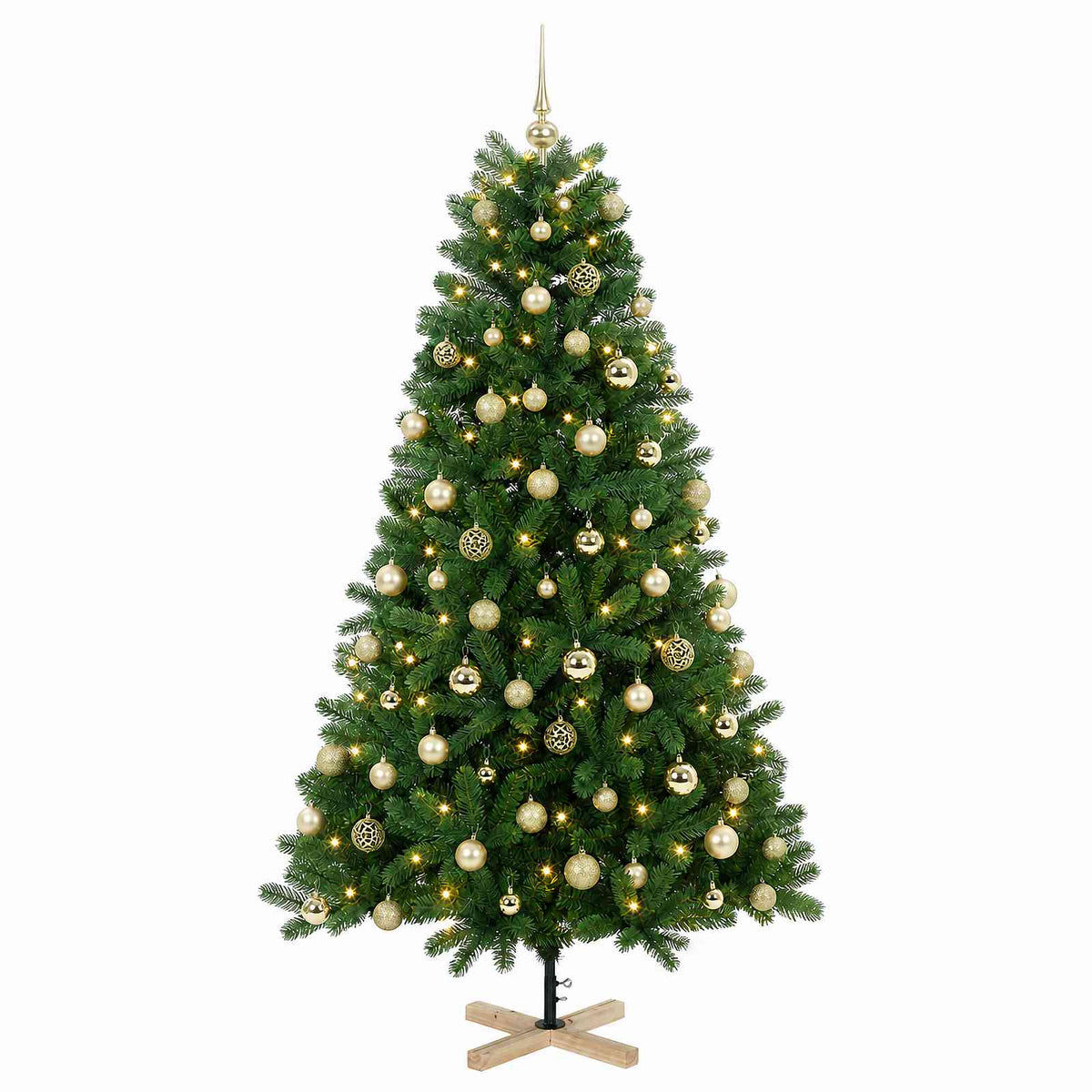 Műkarácsonyfa gömbbel 180 cm 300 LED Meleg fehér PVC Zöld 4