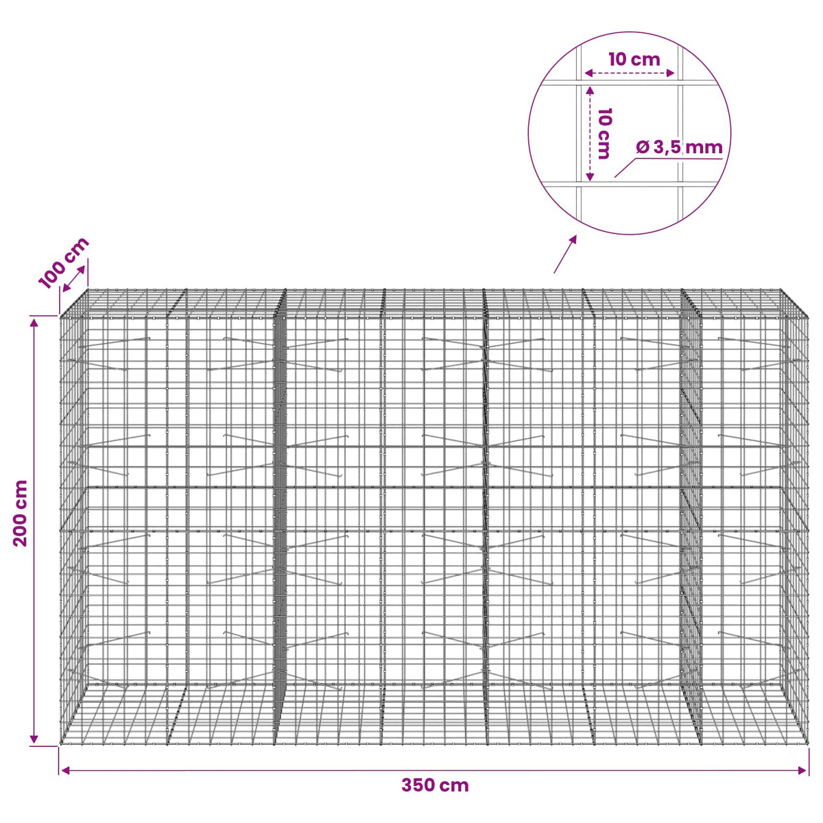 Gabion 3,5 mm Dróttal és 10x10 cm Rácsos 350x100x200 cm 6