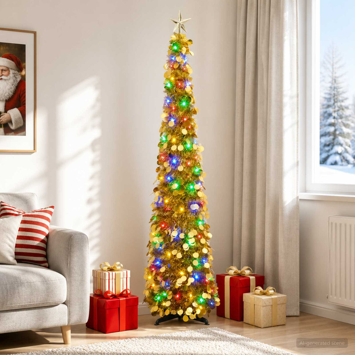 Pop-up LED-es karácsonyfa csúcsdísszel 180 cm 100 LED PET Arany