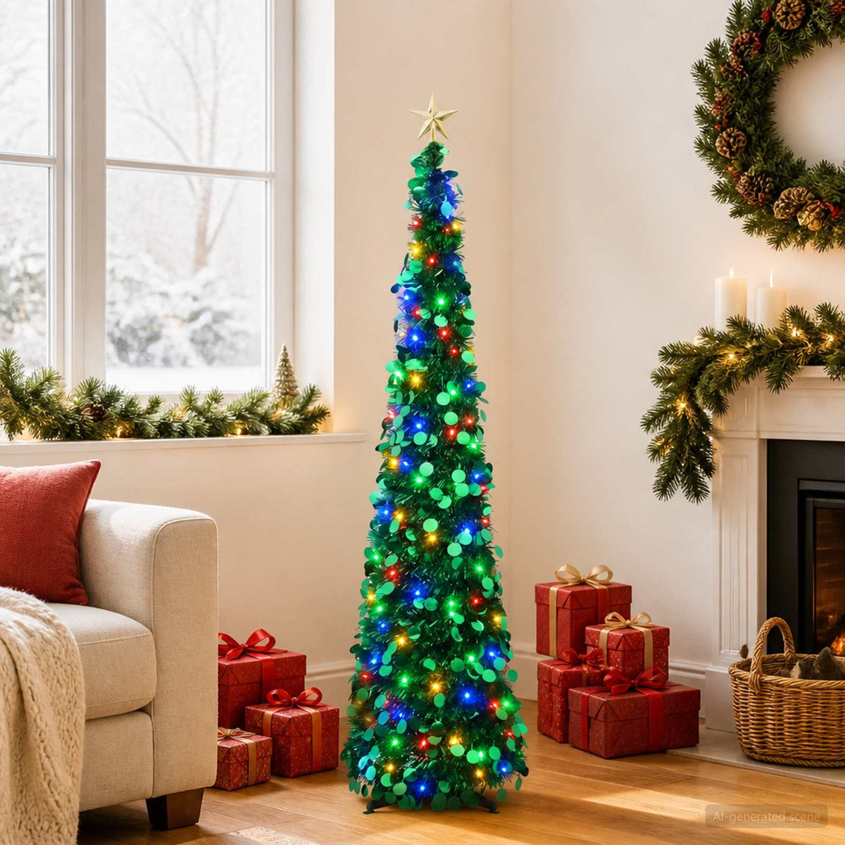 Pop-up LED-es karácsonyfa csúcsdísszel 120 cm 50 LED PET Zöld