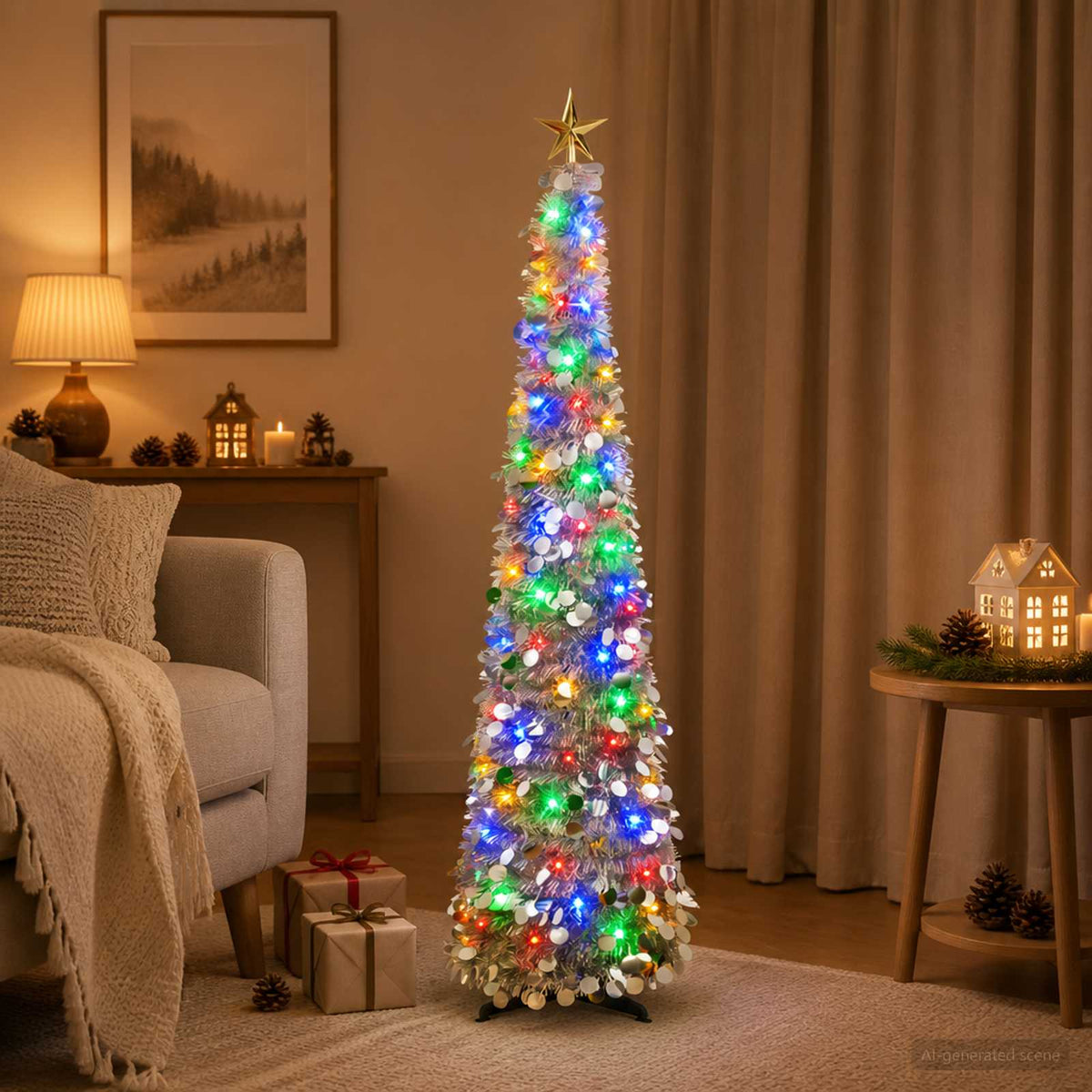 Pop-up LED-es karácsonyfa csúcsdísszel 150 cm 50 LED PET Ezüst 3