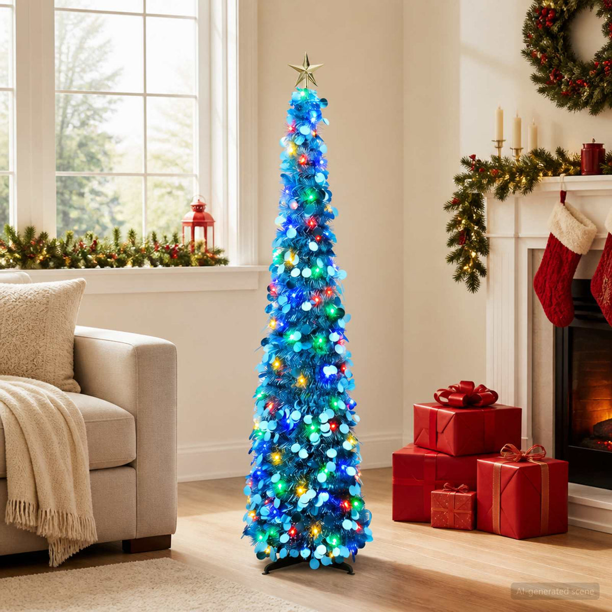 Pop-up LED-es karácsonyfa csúcsdísszel 120 cm 50 LED PET Kék