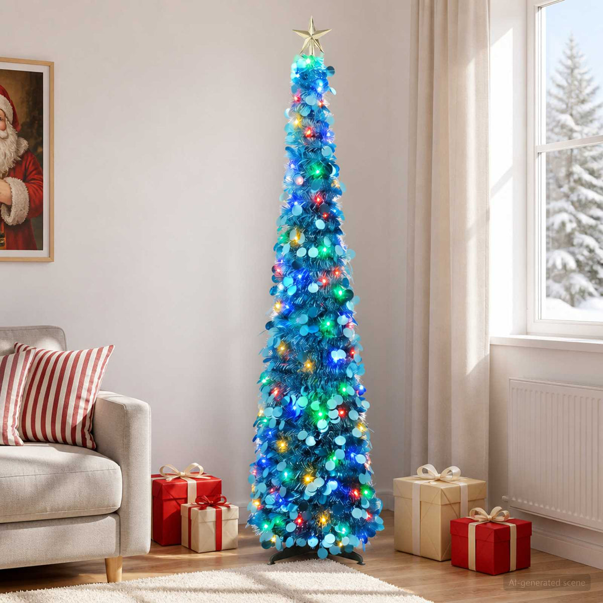 Pop-up LED-es karácsonyfa csúcsdísszel 180 cm 100 LED PET Kék 3