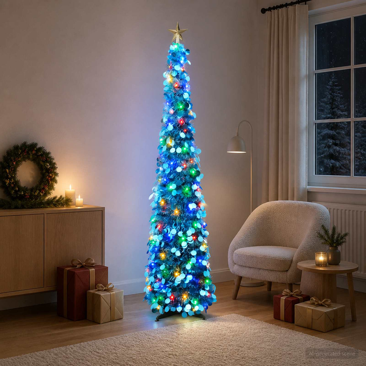 Pop-up LED-es karácsonyfa csúcsdísszel 180 cm 100 LED PET Kék