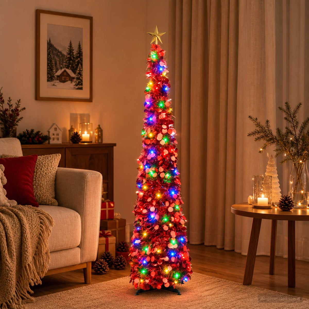 Pop-up LED-es karácsonyfa csúcsdísszel 120 cm 50 LED PET Piros