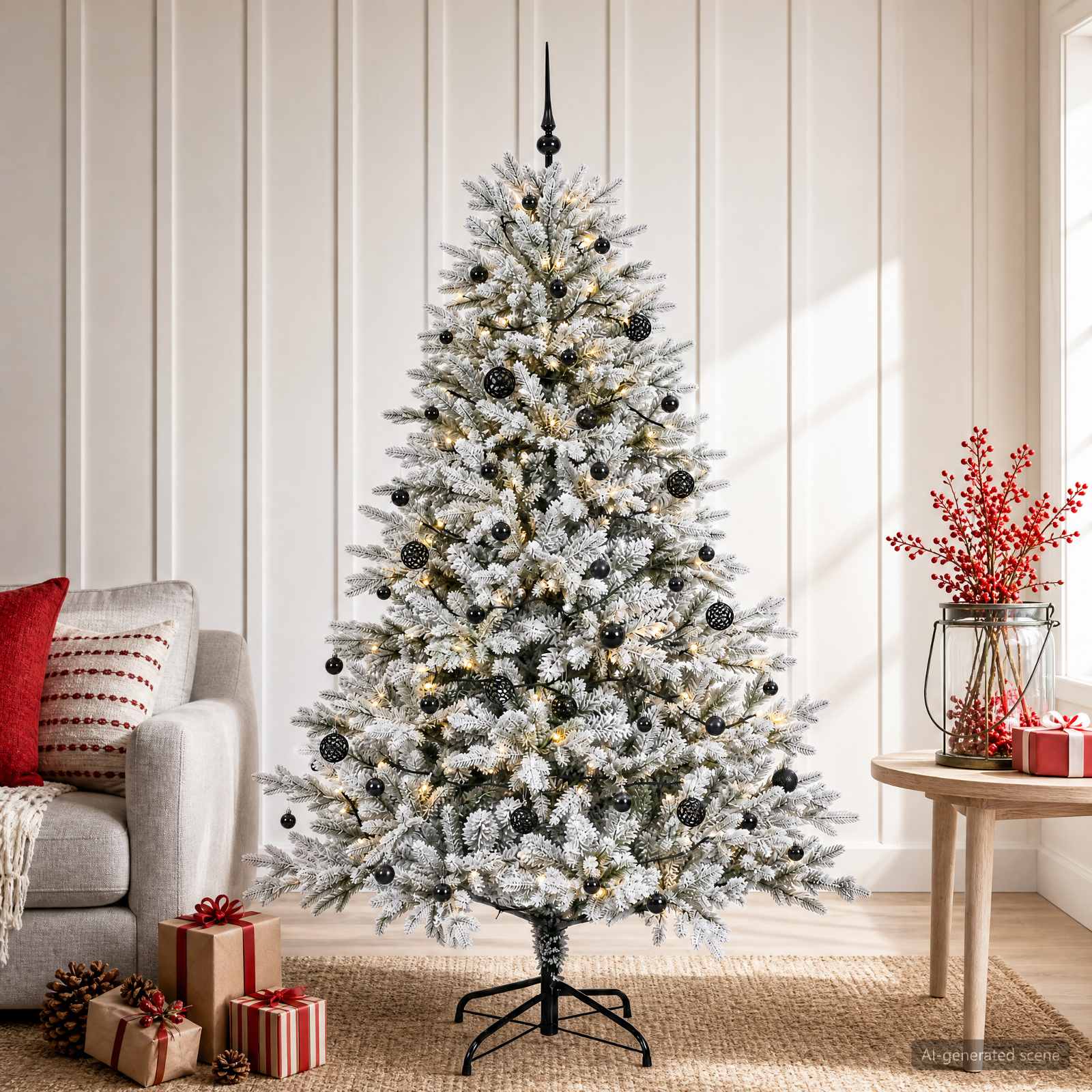 Műkarácsonyfa gömbbel 150 cm 150 LED Meleg fehér PVC és fém