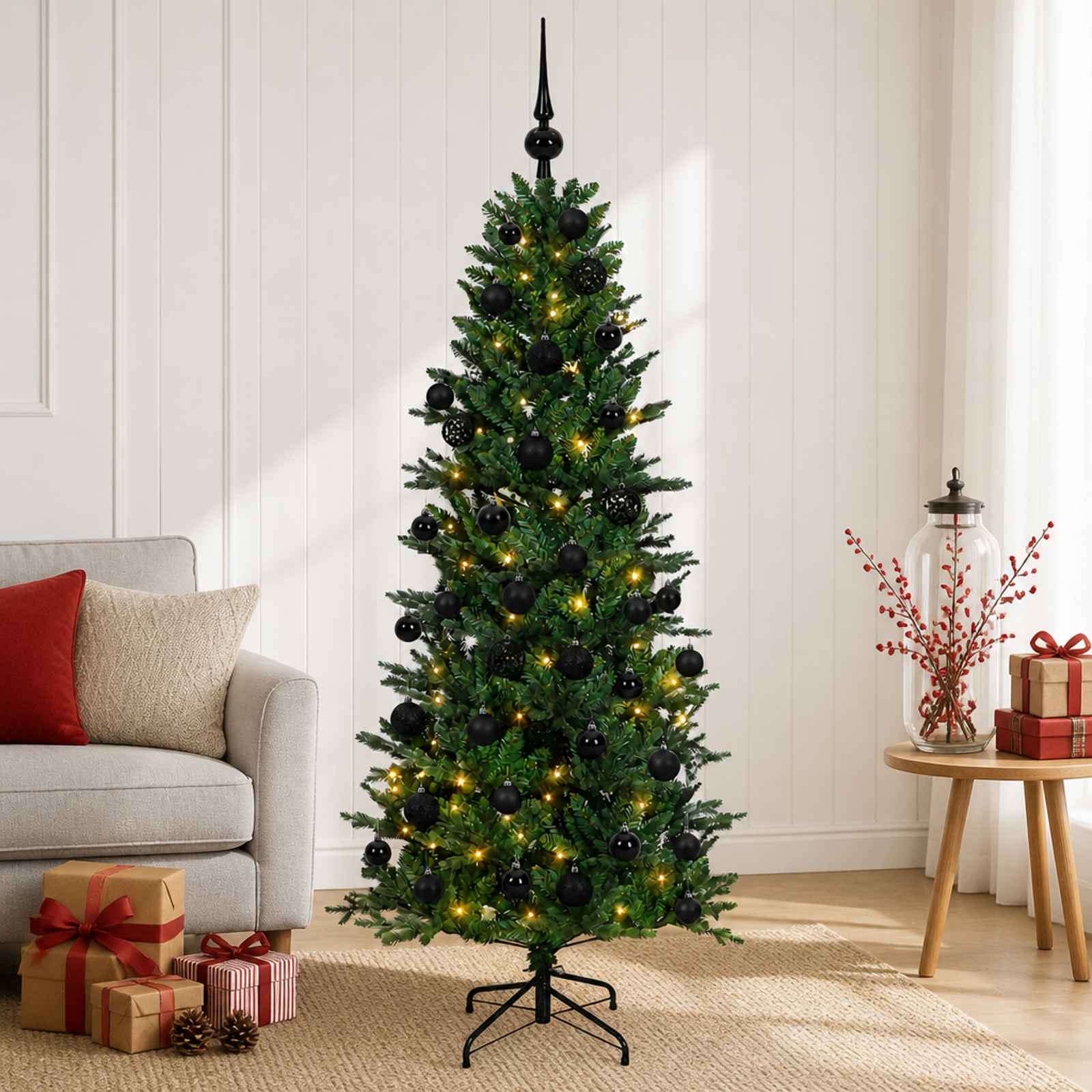 Műkarácsonyfa gömbbel 150 cm 150 LED Meleg fehér PVC és PE Zöld