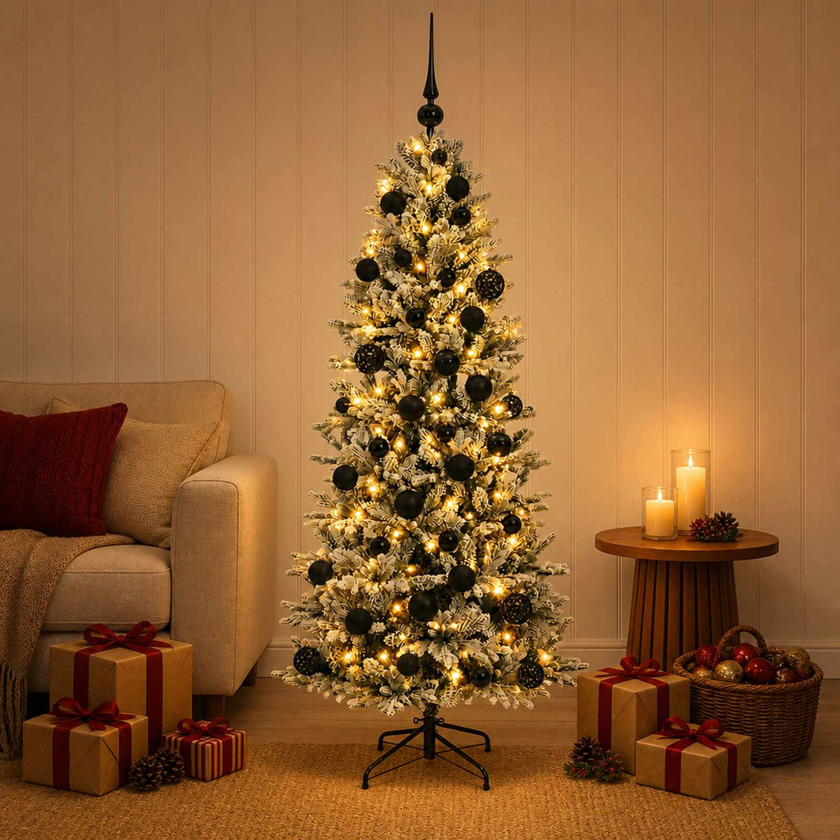 Műkarácsonyfa gömbbel 120 cm 150 LED Meleg fehér PVC és PE 3