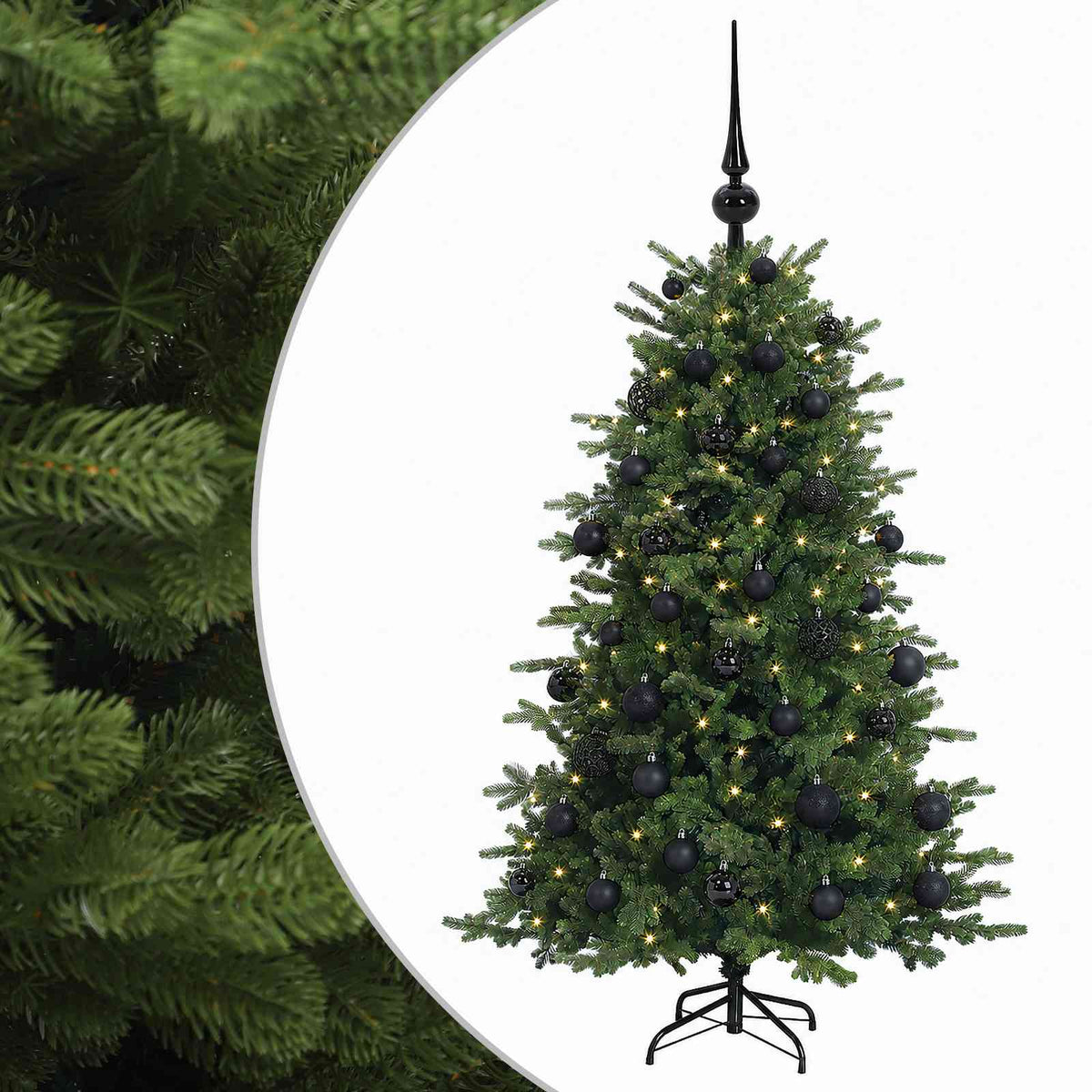 Műkarácsonyfa gömbbel 150 cm 150 LED Meleg fehér PVC és fém 2