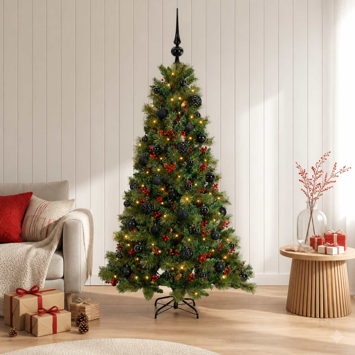 Műkarácsonyfa gömbbel 120 cm 150 LED Meleg fehér PVC és fém 3