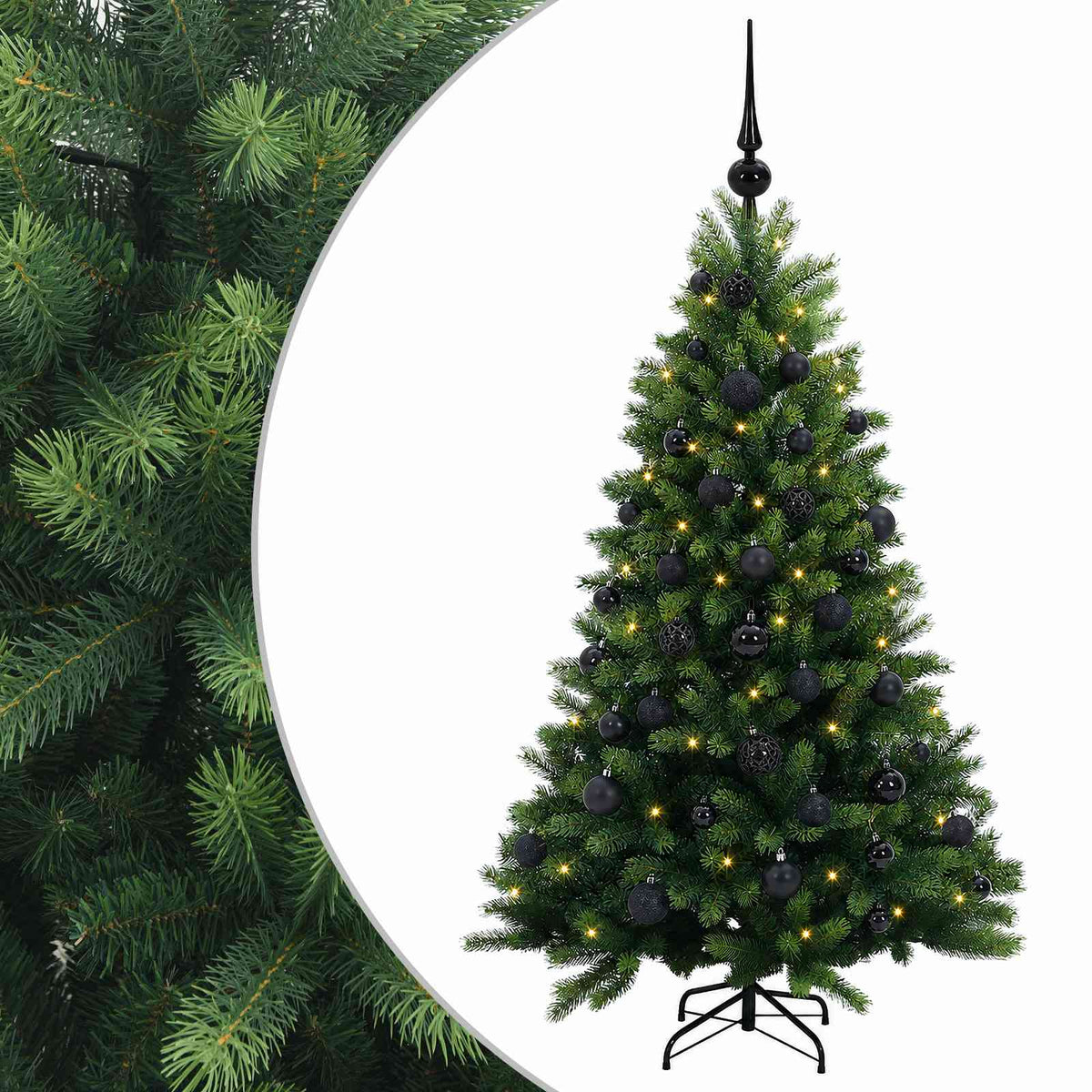 Műfenyő gömbökkel 120 cm 150 LED Meleg fehér PVC és fém Zöld 2