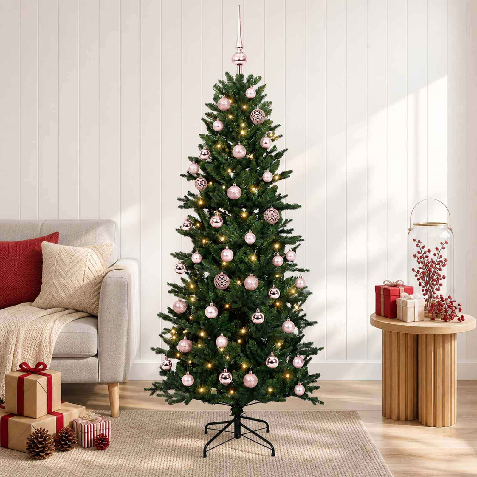 Műkarácsonyfa gömbbel 150 cm 150 LED Meleg fehér PVC és PE Zöld