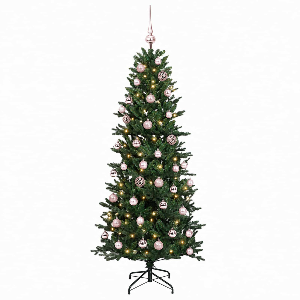 Műkarácsonyfa gömbbel 150 cm 150 LED Meleg fehér PVC és PE Zöld 4