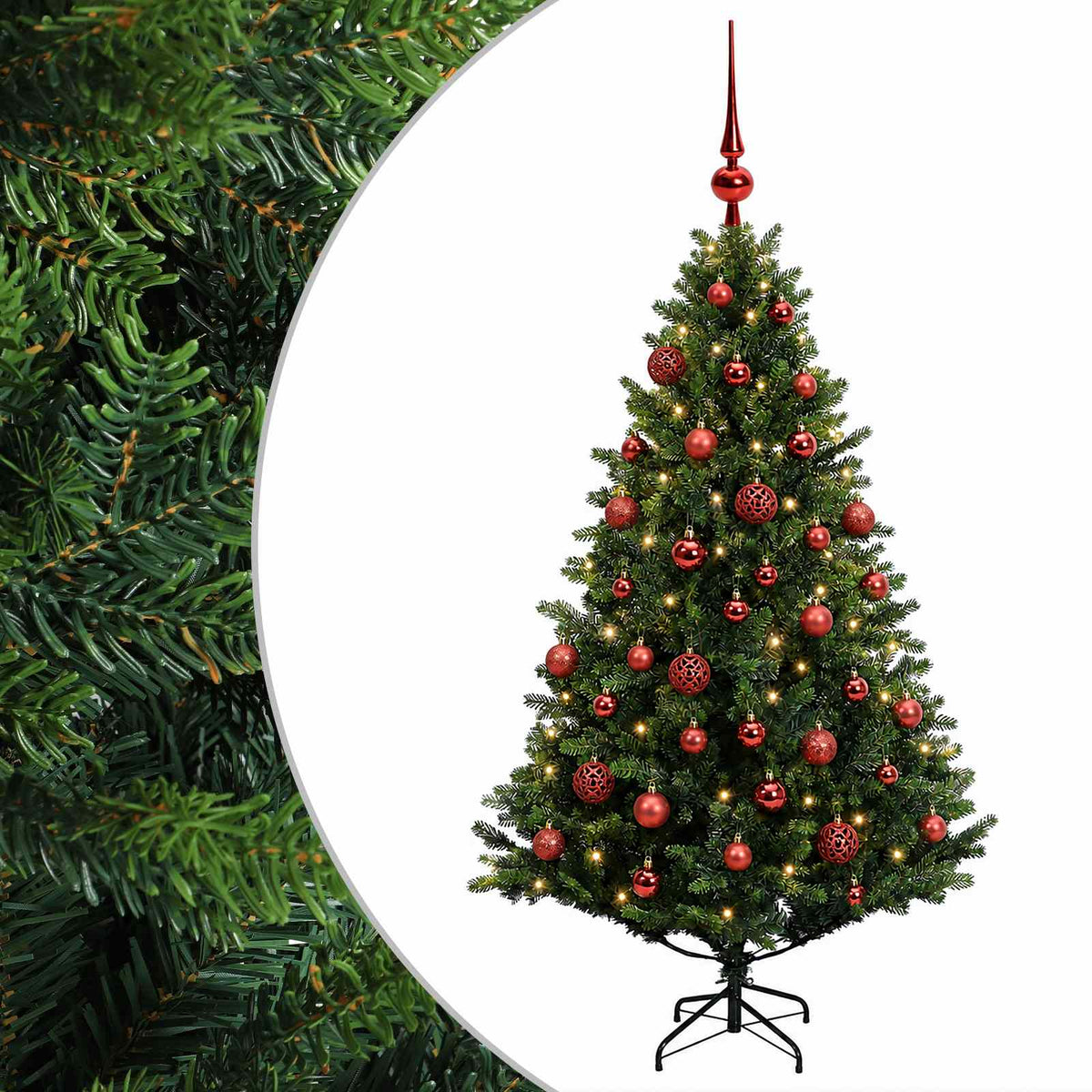 Műfenyő gömbökkel 150 cm 150 LED Meleg fehér PVC és fém Zöld 2
