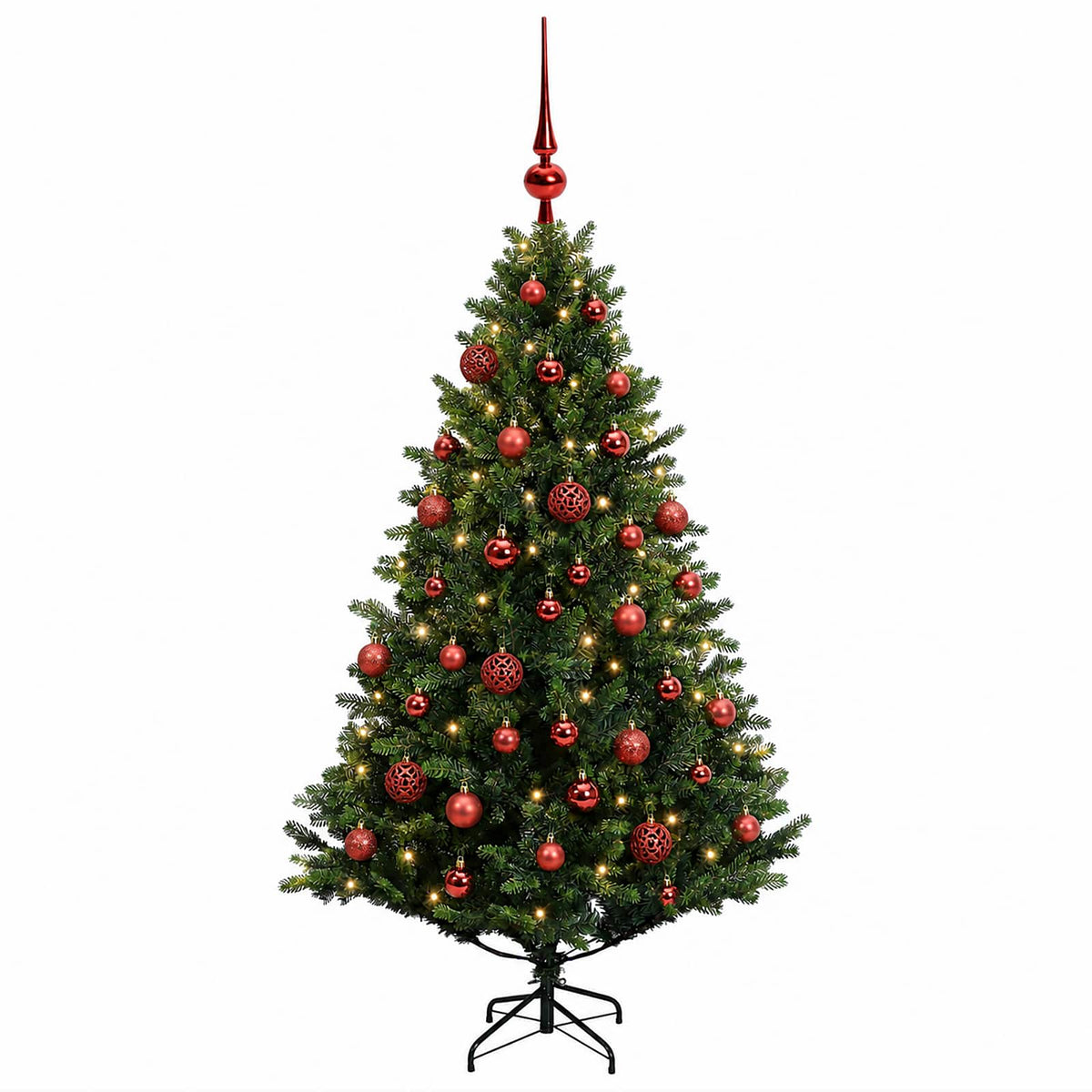 Műfenyő gömbökkel 150 cm 150 LED Meleg fehér PVC és fém Zöld 4