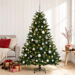 Műkarácsonyfa gömbbel 150 cm 150 LED Meleg fehér PVC és fém