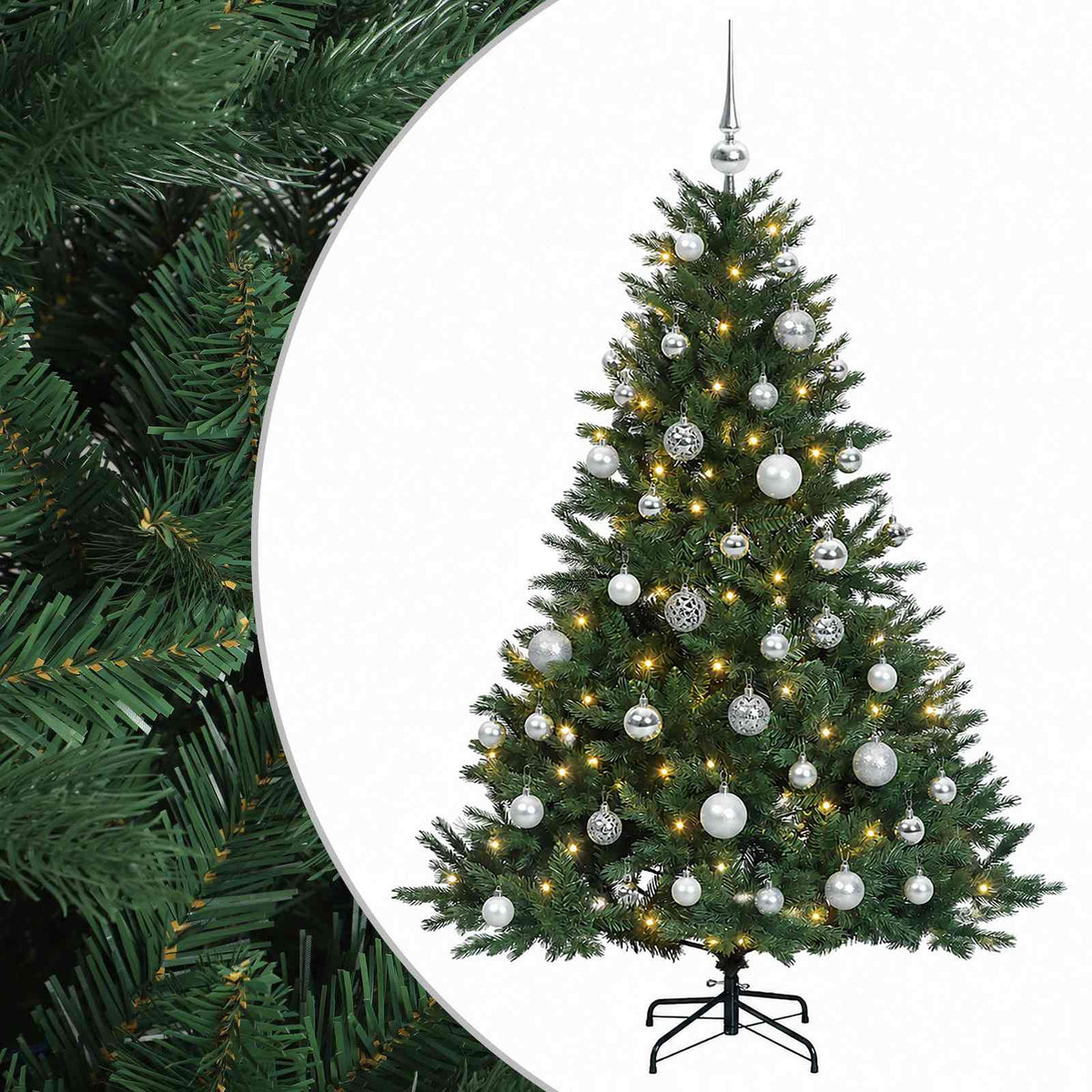 Műkarácsonyfa gömbbel 150 cm 150 LED Meleg fehér PVC és fém 2