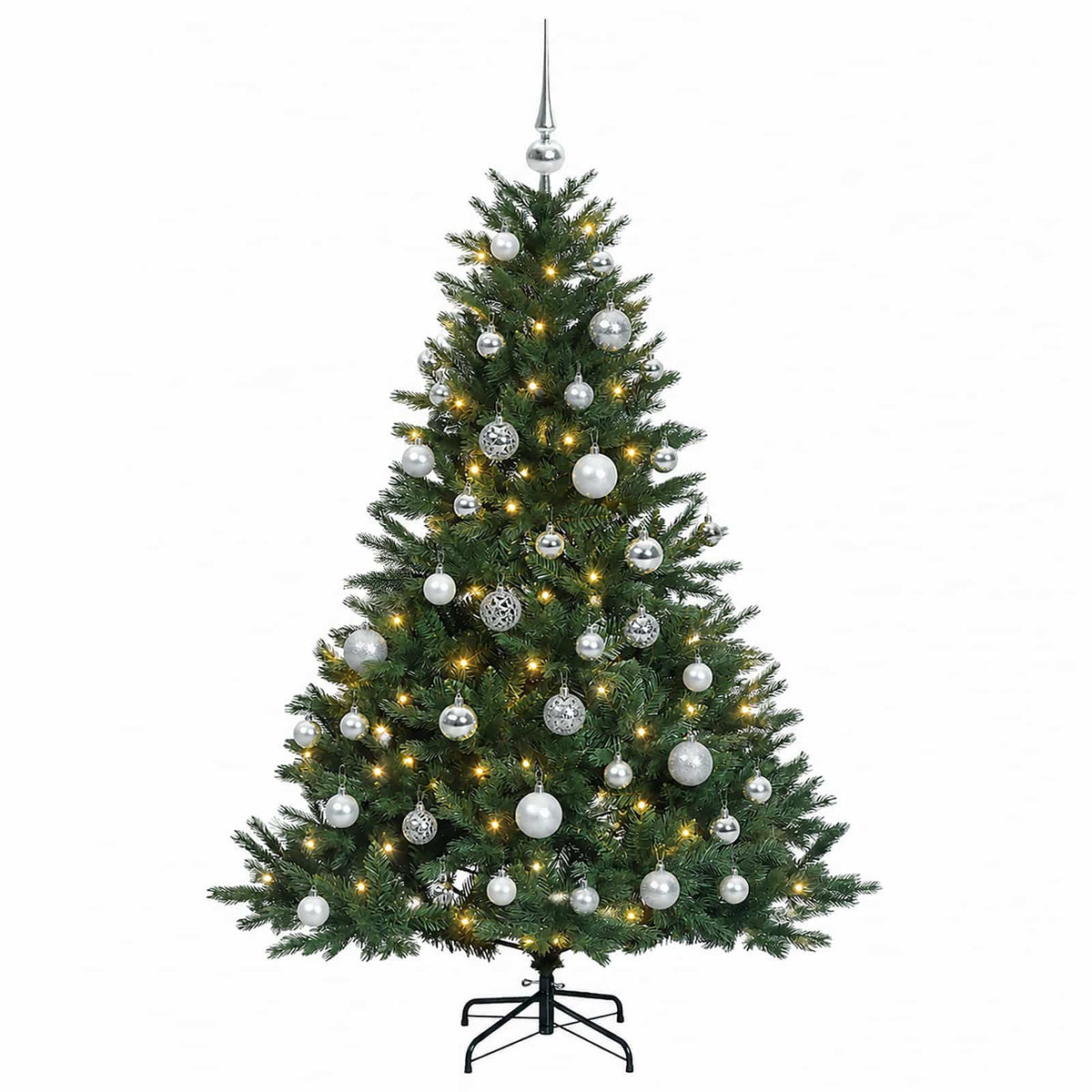 Műkarácsonyfa gömbbel 150 cm 150 LED Meleg fehér PVC és fém 4