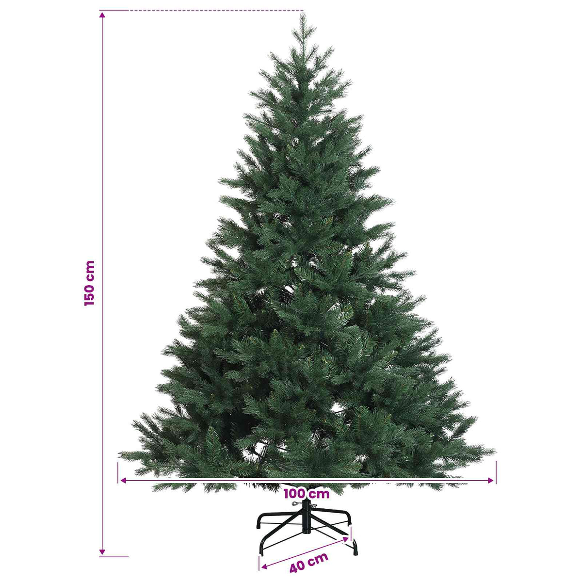 Műkarácsonyfa gömbbel 150 cm 150 LED Meleg fehér PVC és fém 11